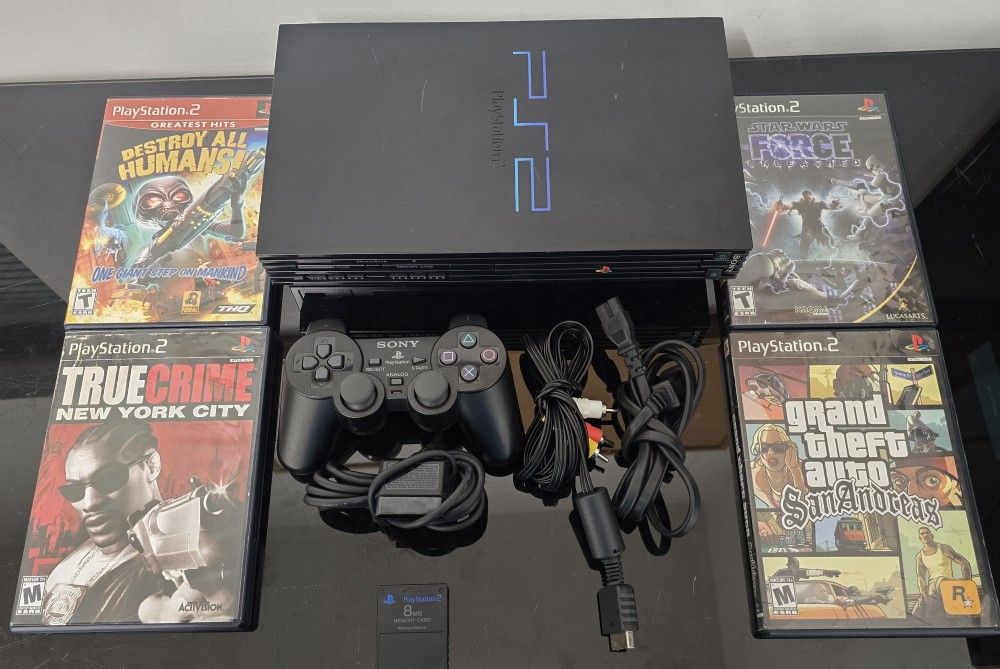 PlayStation 2 Bundle 4 Games + Memory Card Works Great!
