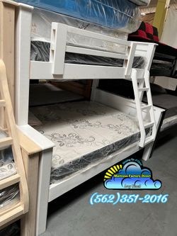 Twin full white bunk bed with mattresses colchones cama nueva