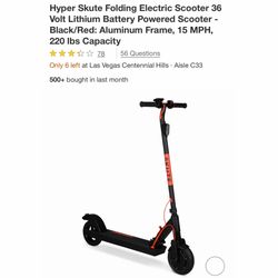 Hyper Skute Folding Electric Scooter 36 Volt Lithium Battery Powered Scooter - Black/Red: Aluminum Frame, 15 MPH, 220 Ibs Capacity