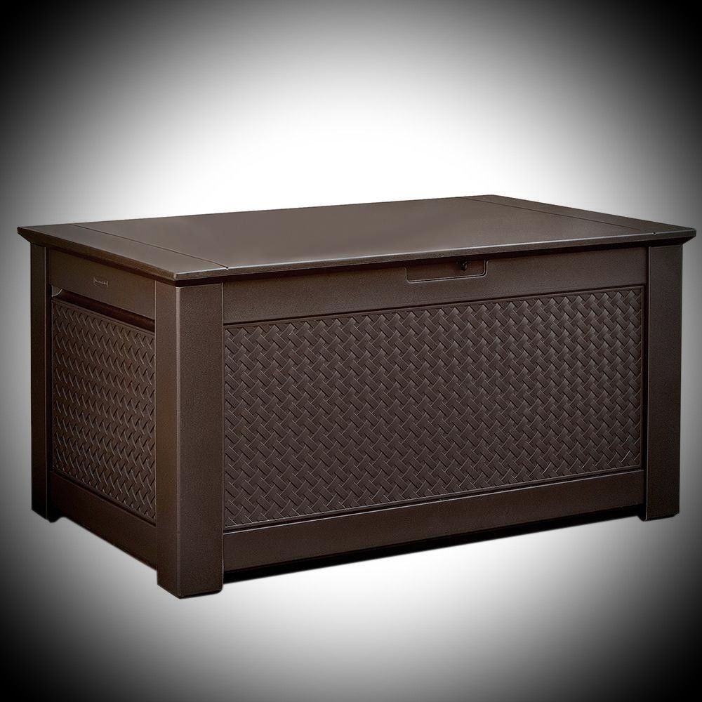 New Rubbermaid Patio Chic 93 Gal. Resin Basket Weave Patio Storage Bench Deck Box in Brown ☆Retail Price: $130 +Tax☆