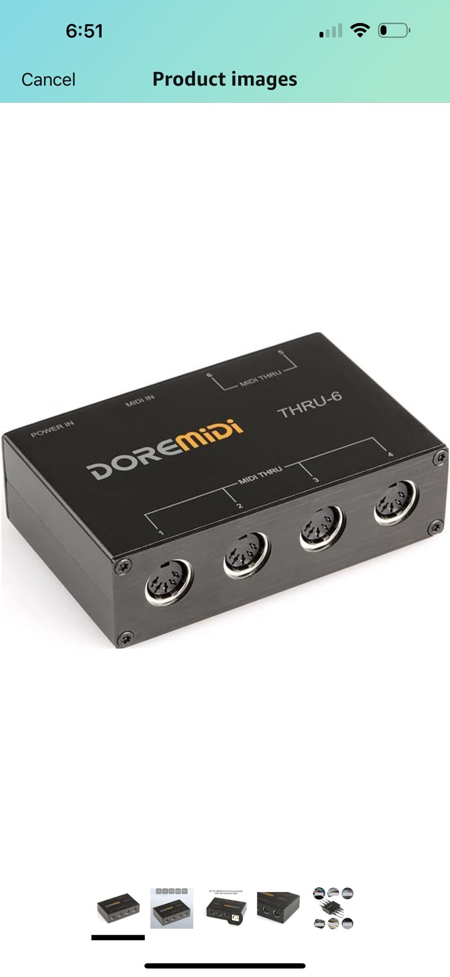 Thru 6 MIDI Box 1-In 6-Out Splitter with 3.3ft Cable USB MIDI Interface Standard 5 Pin Hi Fi No Delay