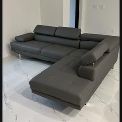 Grey Modern Sectional Sofa New Adjustable Headrest 