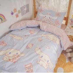 Cinnamoroll Kids Cartoon Bed Three-Piece Duvet Cover Pillowcase for Bedroom Decoration