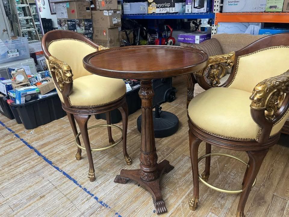 Lions Head Bar Stools and Pub Table Set For Game Room