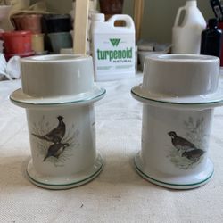 Vintage Set of 2 porcelain pheasant birds Votive Candlestick holders Japan