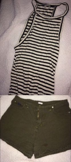 Size s striped halter top and size 1 vintage army green women's shorts