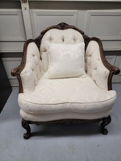 Vintage Tufted Throne Carved Oak Armchair