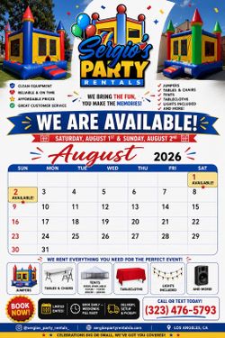 Party Rentals Available Aug. 1β2 β Los Angeles