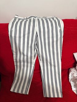 White and Navy Striped Trousers