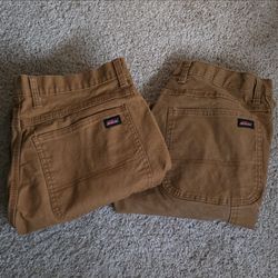 Dickies Men's Brown Canvas Cargo Pants Straight Leg Regular Fit Stretch 34W