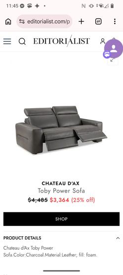 Chateux D'AX "Toby" Black Leather Electric Sofa