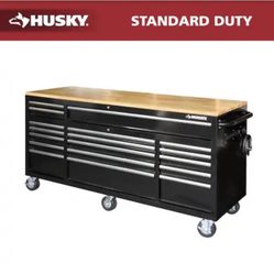 Husky Tool Storage 72 in. W Standard Duty Gloss Black Mobile Workbench Tool Chest