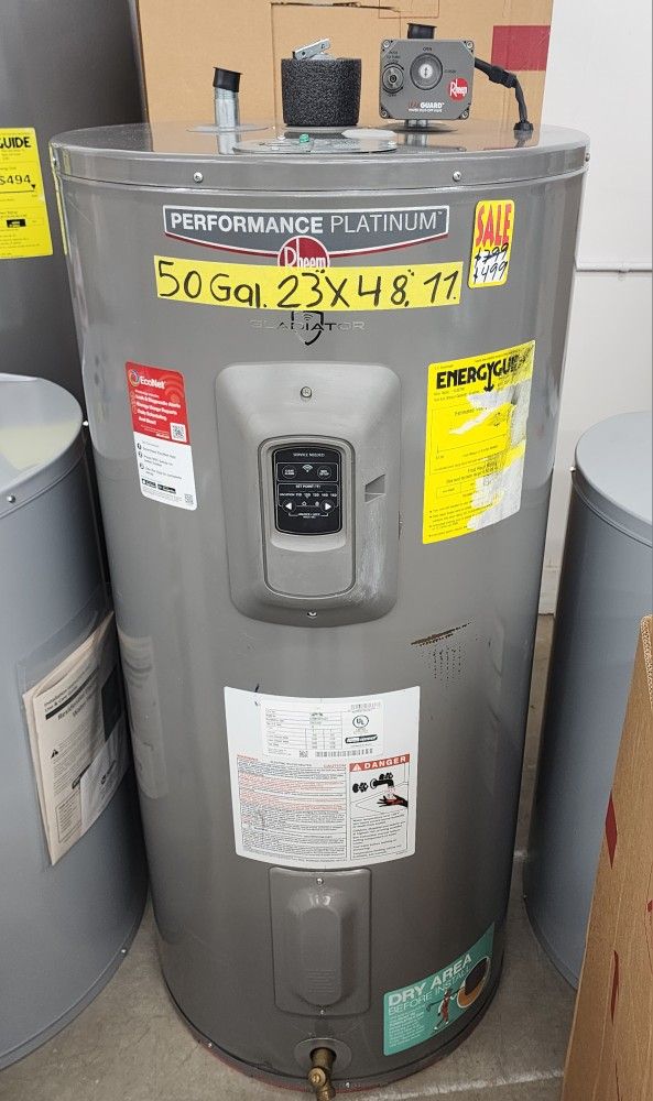 New Rheem  Gladiator 50 Gal. Medium  Electric Tank Water Heater with Leak Detection, Auto Shutoff with Warranty 