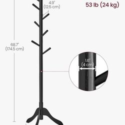 VASAGLE Solid Wood Free Standing Tree-Shaped Coat Rack with 8 Hooks - Black