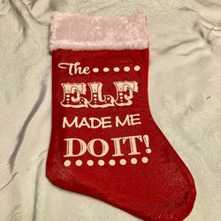 NEW Red Glitter “The Elf Made Me Do It” Christmas Stocking 