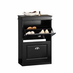 Haotian Black 2 Flip-Drawers Slim Shoe Cabinet