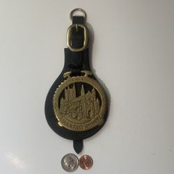 Vintage Brass And Leather Horse Badge Buck fast Abbey