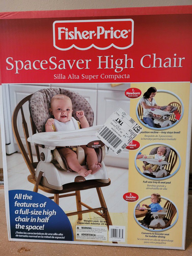 Fisher-Price SpaceSaver High Chair New In Factory Sealed Unopened Box 