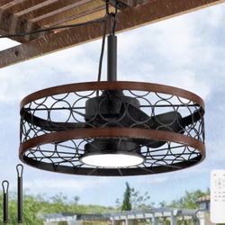 20 in. Smart Outdoor Brown 3-Color LED 6-Speed Waterproof Caged Ceiling Fan with Light and Remote Control