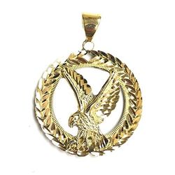 Round eagle pendant 14K REAL YELLOW GOLD.