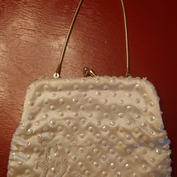 Ivory sequined and beaded clutch bag
