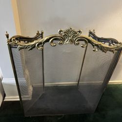 Vintage French Style Brass Decorative Metal Fireplace Screen