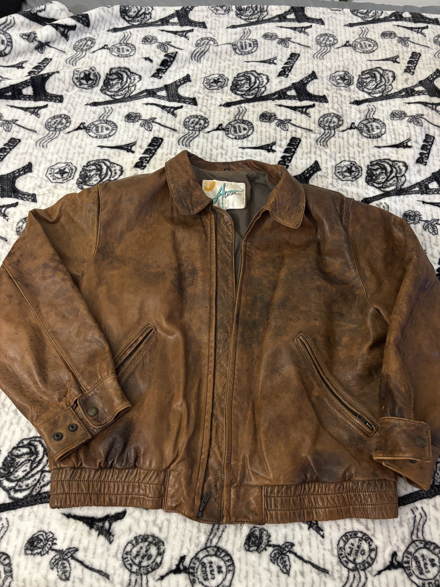 Vintage Leather Bomber Jacket 1980s Brown Leather Alvear Jacket For Men Size XL