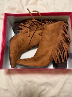 Mercenne Tan Fringe Ankle Boots Size 7.5