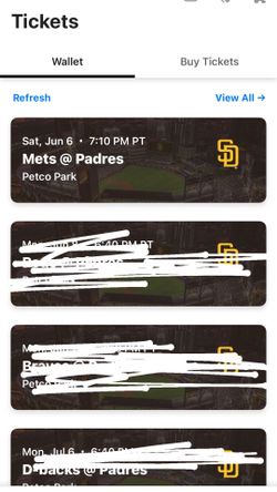 Saturday June 6th Padres vs Mets 2 tickets section 306 R15 S19/20