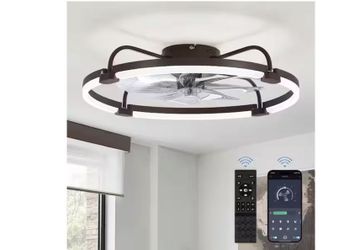 24 in. Dimmable LED Indoor Brown Low Profile Ceiling Fan with Lights, Remote and APP