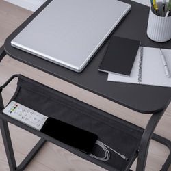 Overbed Laptop Table / Sofa Side Desk with Storage – Modern Black (Cash Only)