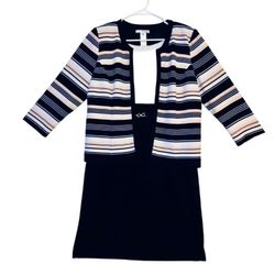 Women’s Striped Black, White, & Pink Dress W/ Jacket size 14.
