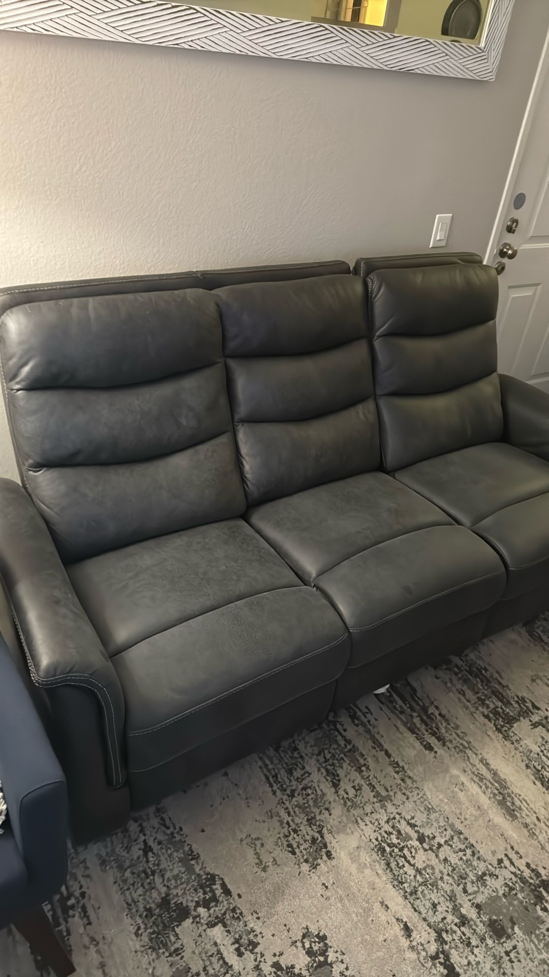 Beautiful Dark Grey Faux Leather Couch