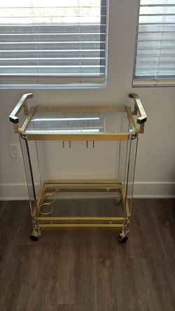 Crate & Barrel Gold Trim Glass Drink Alcohol Butler Bar Cart