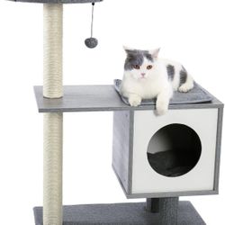 Wood Cat Tree for Small and Large Cats, Modern Cat Tower with Removable Carpet Covered
