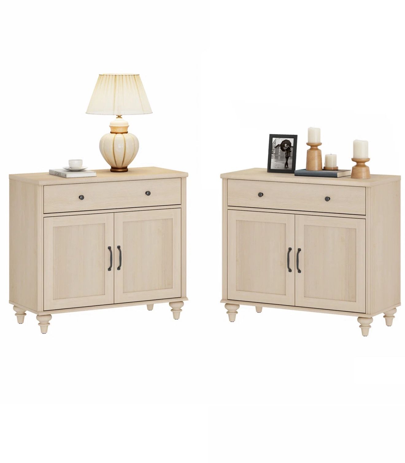 Nightstands with 2 Drawers and 4 Door, Large Bedside Storage Tables Wood Bedroom Organizer with Storage Compartments, Modern Farmhouse End Tables for 