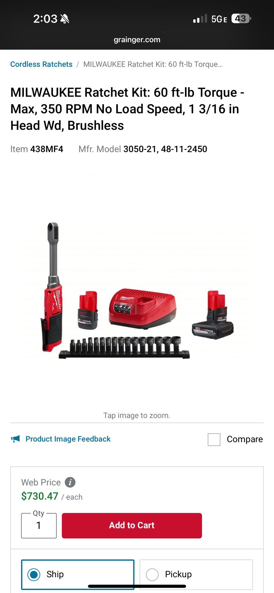 MILWAUKEE Ratchet Kit: 60 ft-lb Torque - Max,