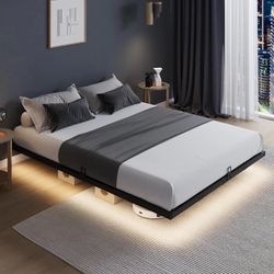 Novilla Floating Bed Frame with LED Lights, Modern Platform Queen Bed Frame with Mattress Slide Stopper, Easy Assembly, No Box Spring Needed, Noise Fr