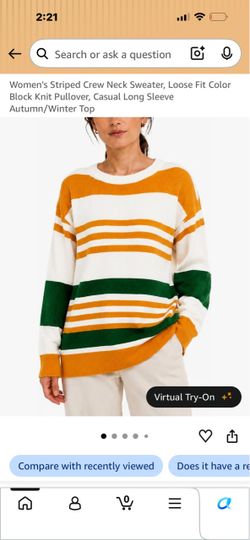 Women's Striped Crew Neck Knit Pullover Sweater