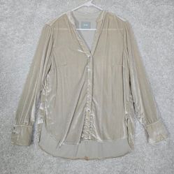 Maeve Womens Crushed Velvet Shirt Size 6 Beige Button Up Long Sleeve V Neck READ 