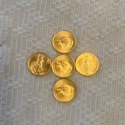 5 Brilliant 1/10 Ounce Gold Coins