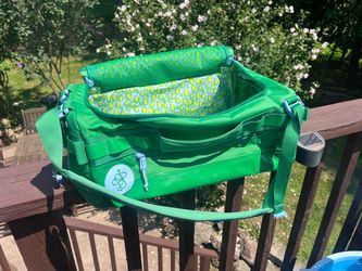 Green Tote Bag with Patterned Interior