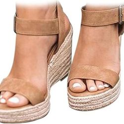 Wedge Sandals Dressy Summer Open Toe High Heel Ankle Strap Sz 7.5 NEW