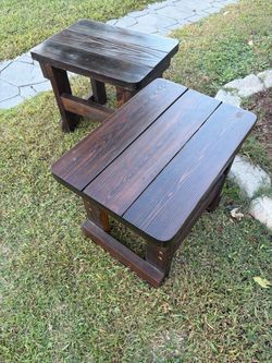 Set of 2 Rustic Wooden Side Tables – Dark Brown