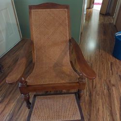 Double Back Rattan Chair With Footrest