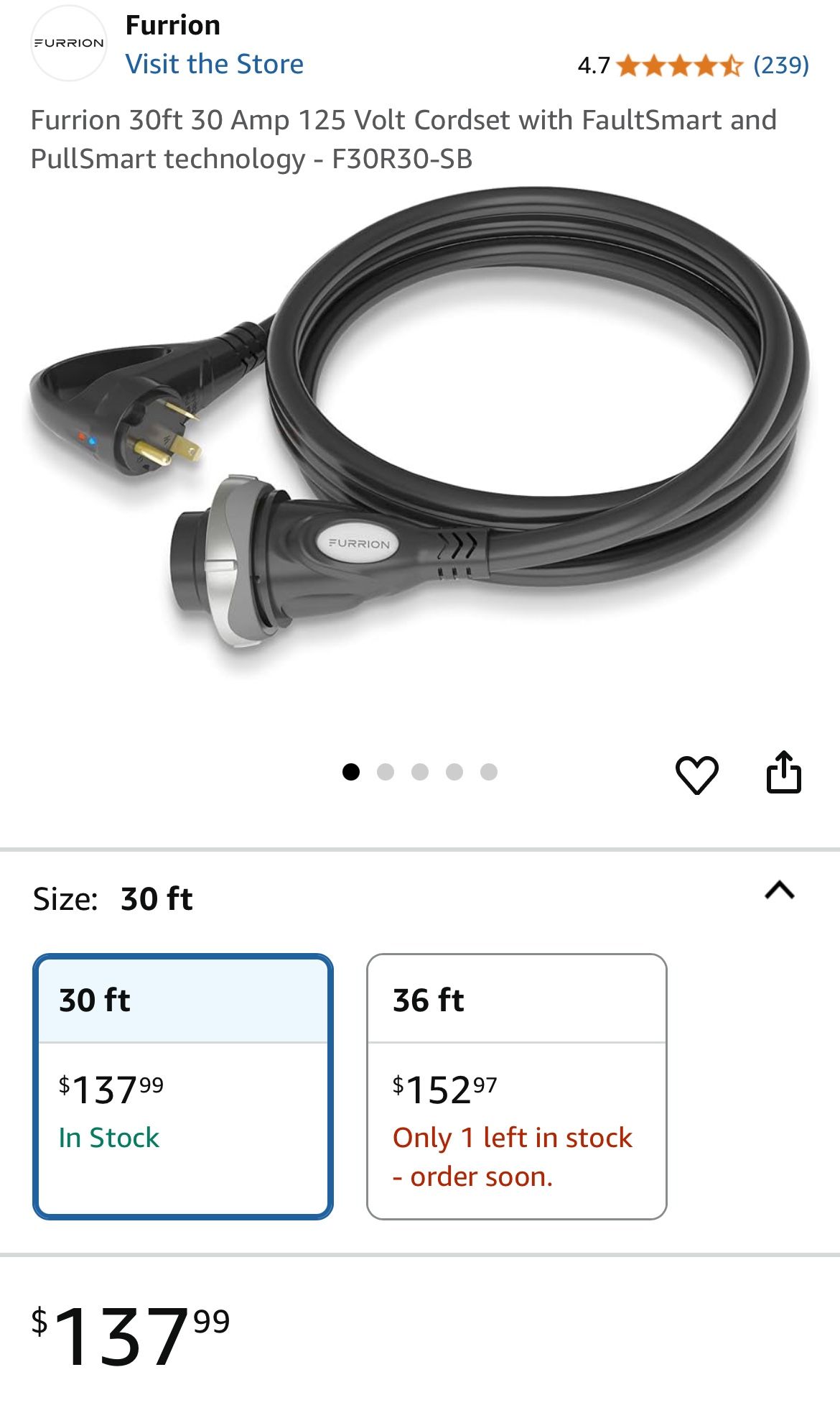 30 Amp 125 Volt Cordset For Recreational Vehicles