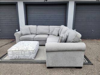 Mor Furniture Gray Sleeper Sectional Couch with Ottoman