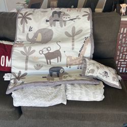 Crib Comforter, Pillow And 2 Crib Sheets