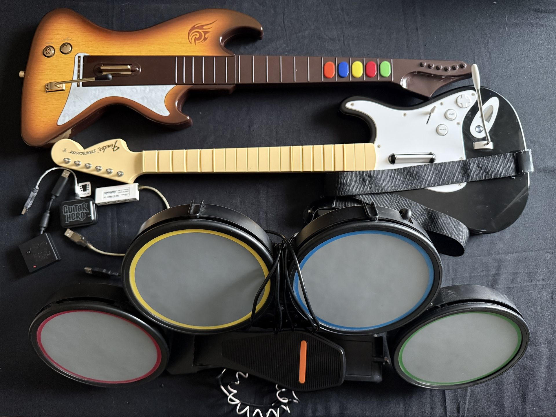 Guitar Hero 5 Game - Bundle PS3 W/ Drum Set + two Guitars + Mic + Dongles