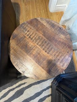 Round Wood Side Table with Black Metal Base – 26" Round – $20 OBO